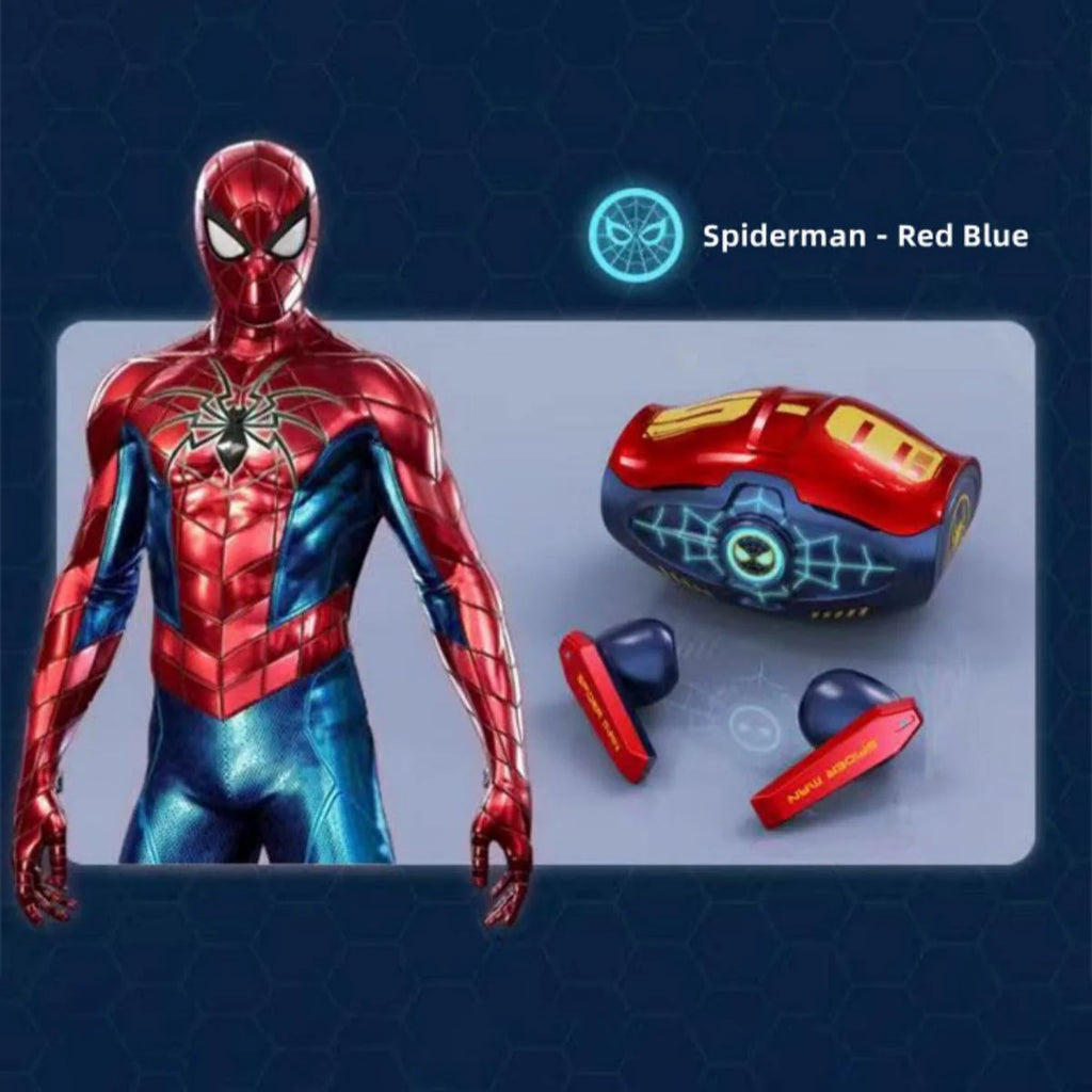 Marvel Spider-Man Iron Man Wireless Earbuds, Marvel TWS Bluetooth Headphones with LED Charging Case