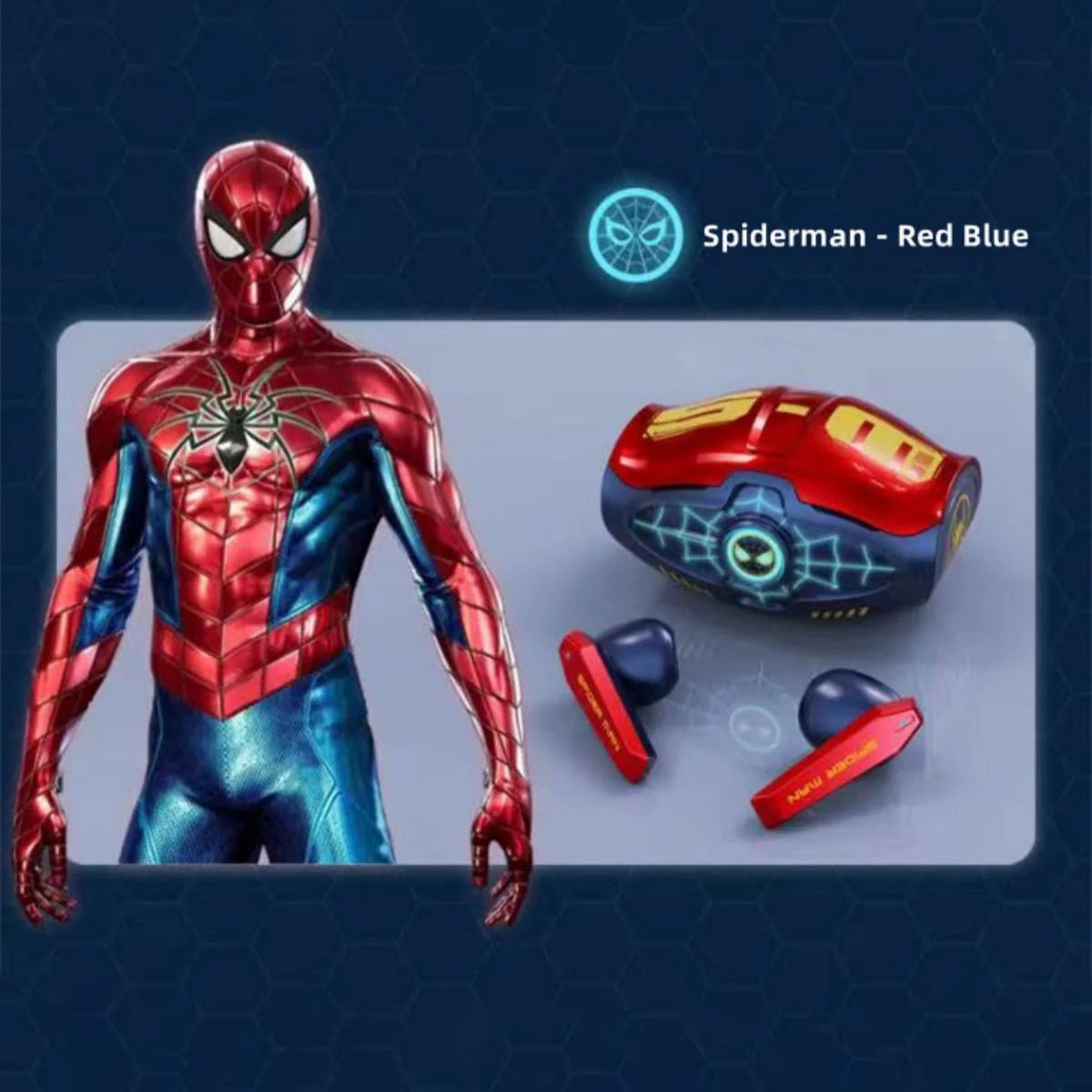 Marvel Spider-Man Iron Man Wireless Earbuds, Marvel TWS Bluetooth Headphones with LED Charging Case