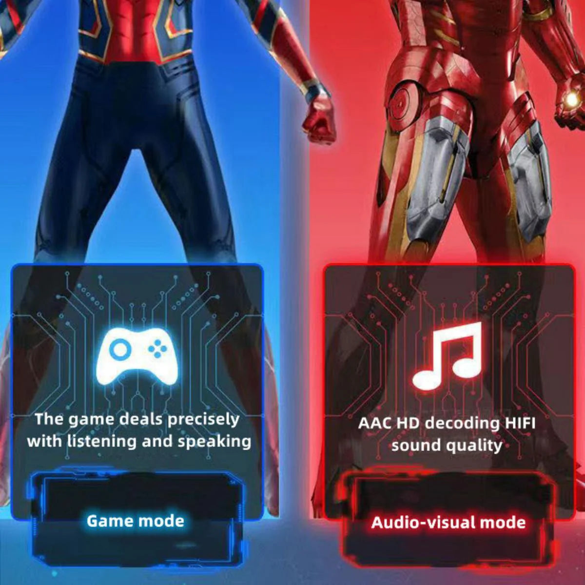 Marvel Spider-Man Iron Man Wireless Earbuds, Marvel TWS Bluetooth Headphones with LED Charging Case