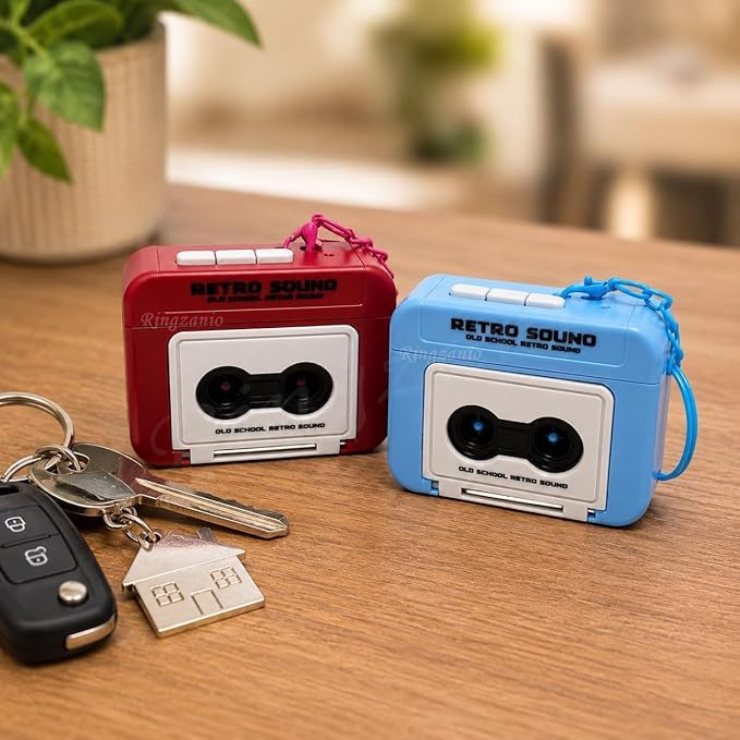 Retro Keychain | Retro Sound Voice Recorder Keychain | Voice Recorder Device | Mini Cassette Style Voice Message Recorder with Playback, Audio Recorder Gadget | Portable Keychians | Pack 1