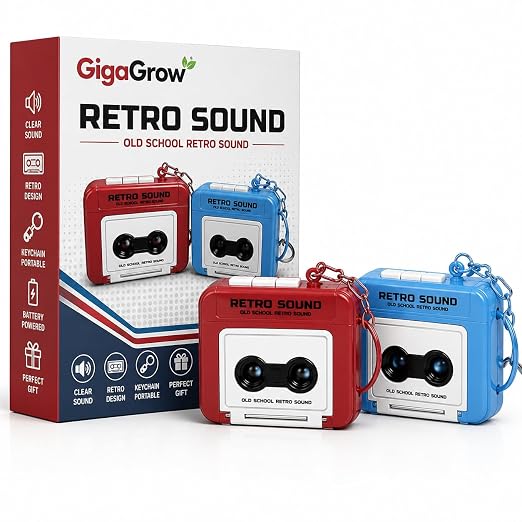 Retro Keychain | Retro Sound Voice Recorder Keychain | Voice Recorder Device | Mini Cassette Style Voice Message Recorder with Playback, Audio Recorder Gadget | Portable Keychians | Pack 1