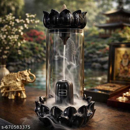Ceramic Shivling Backflow Smoke Fountain Incense Burner, Polyresin Back Flow Incense Burner/Holder (Free 10 Incense Cones). Incense Holder for Meditation, abhishekam