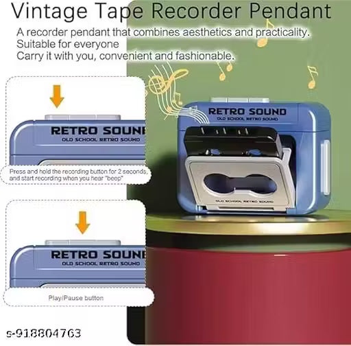 Retro Keychain | Retro Sound Voice Recorder Keychain | Voice Recorder Device | Mini Cassette Style Voice Message Recorder with Playback, Audio Recorder Gadget | Portable Keychians | Pack 1
